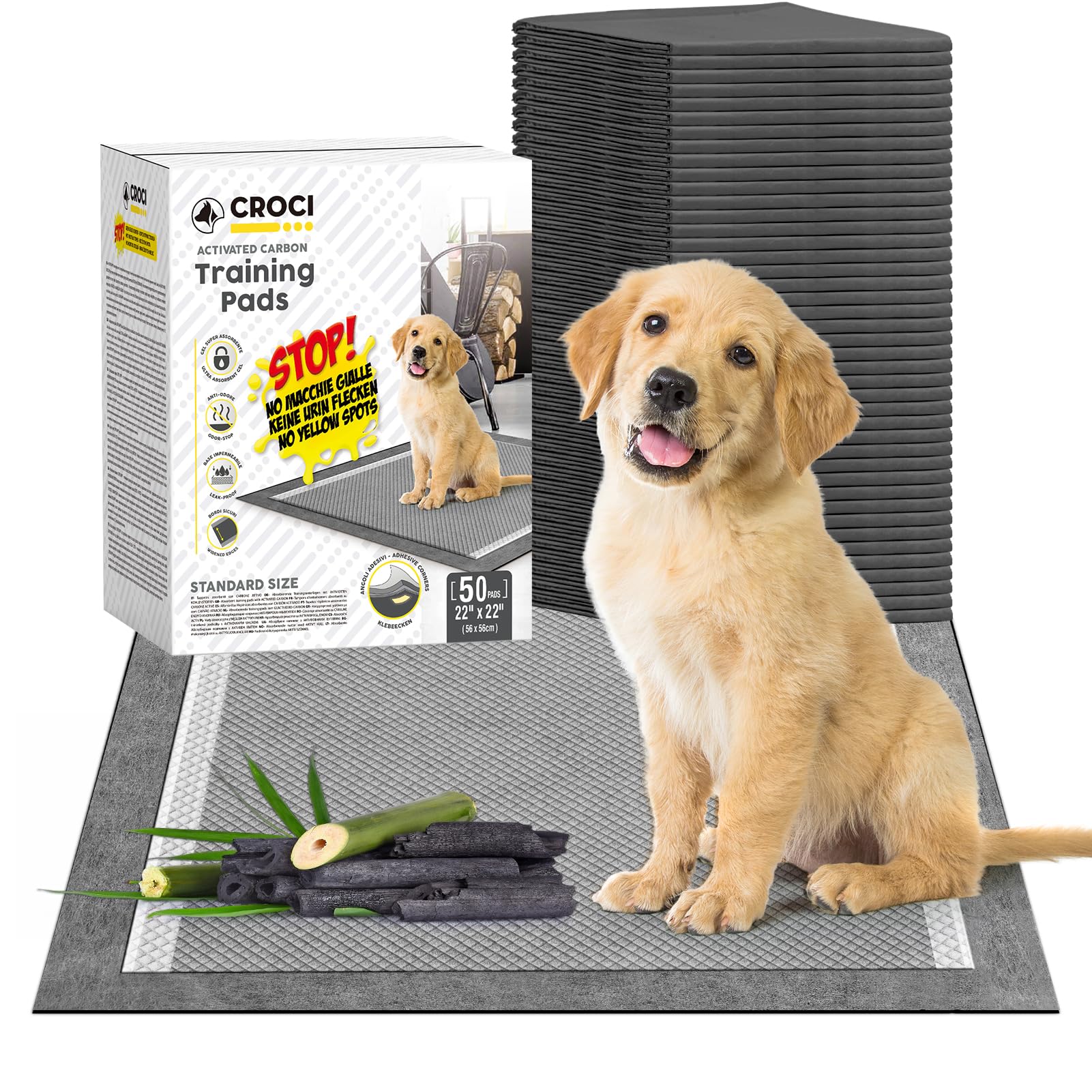 CROCI Puppy Pee Pads 22"x22" Charcoal Pee Pads, Odor-Control Charcoal Puppy Pads & Super Absorbent Dog Pads Holds Up to 4 Cups of Urine, Leak-Proof &
