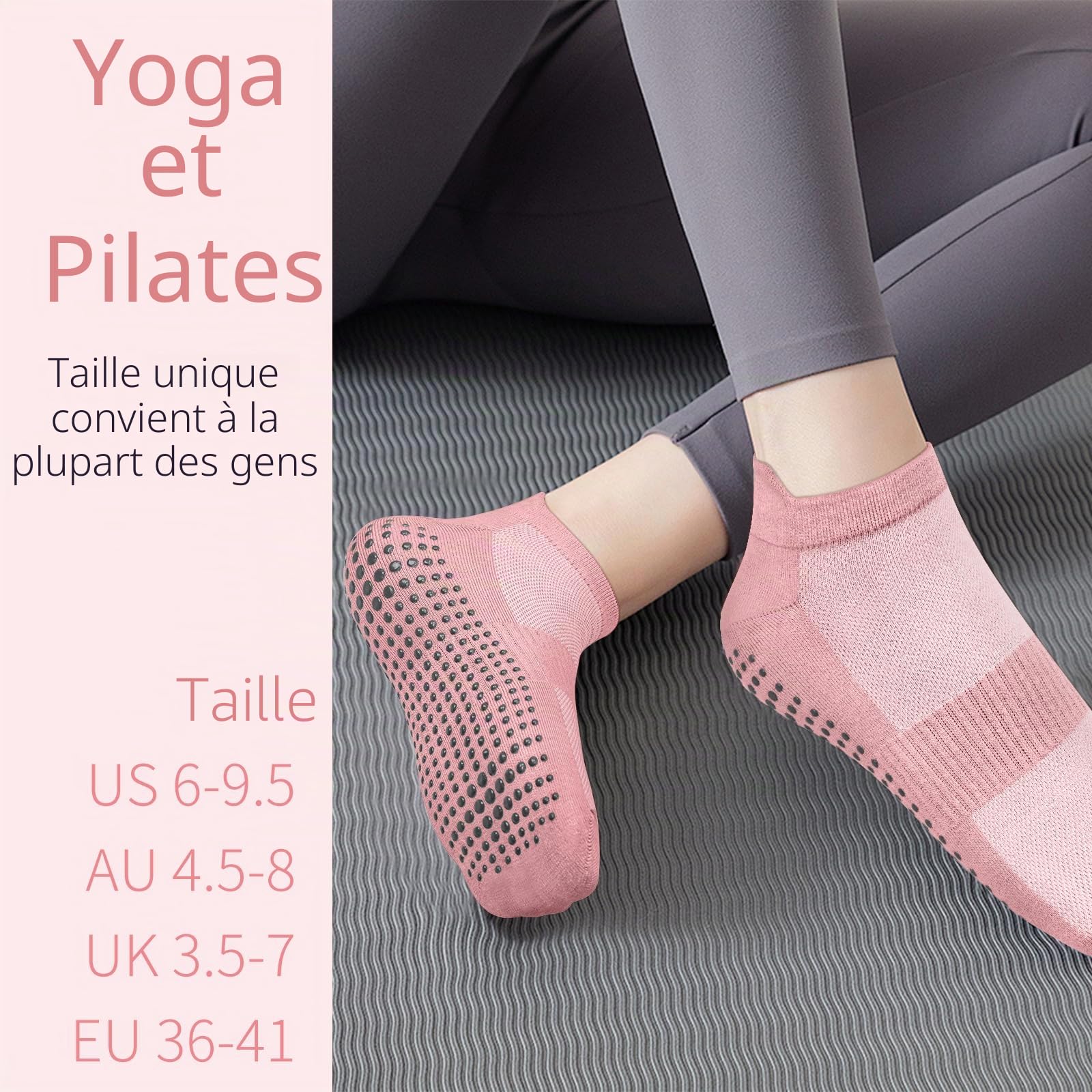 Chaussettes Pilates Femme 36-41 Anti-Dérapantes Semelle Grippée Yoga Barre Ballet Danse