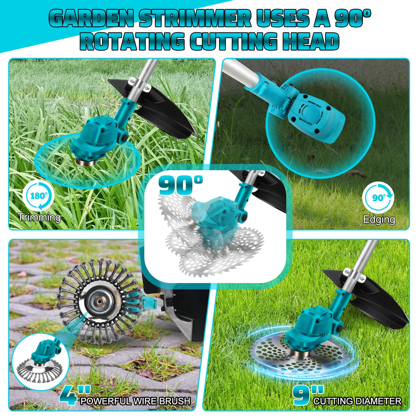 Desbrozadora compatible con Makita 18 V, con cepillo desmalezador y cuchilla