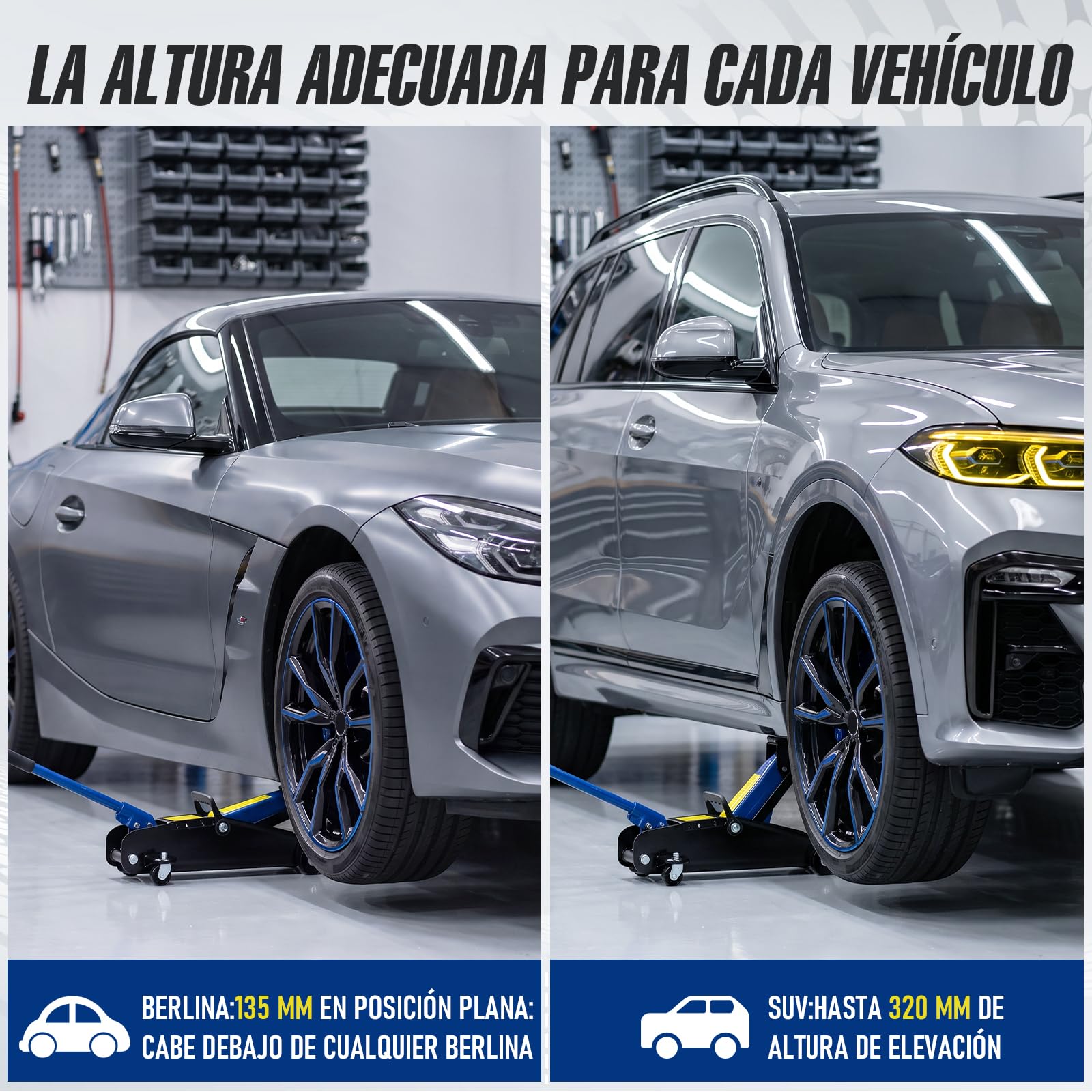 HYCHIKA - Gatos hidráulicos de 1.5T para Coches, Capacidad de Carga hidráulica, Rango de elevación de 135-320 mm, Mango Antideslizante, Ligero y portátil para Autos/SUVS/reparación de automóviles