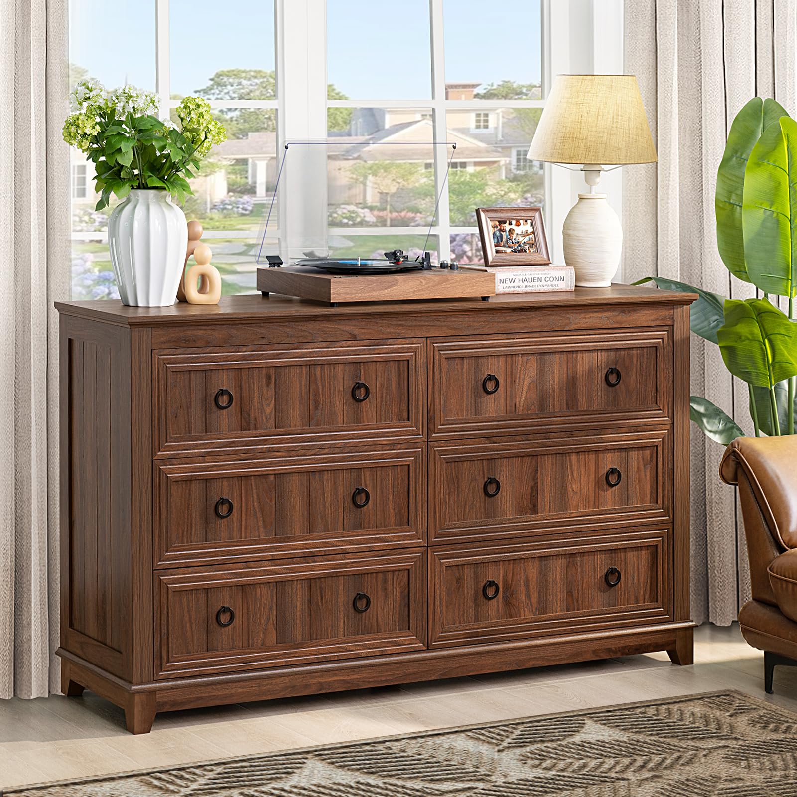 Amazon.com: Joaxswe 6 Drawers Dresser for Bedroom, Farmhouse 54 Inch Wide  Wood Dresser Chest of Drawers, Vintage Design TV Stand, Rustic Storage  Dressers Organizer for Bedroom, Living Room, Hallway -Brown : Home