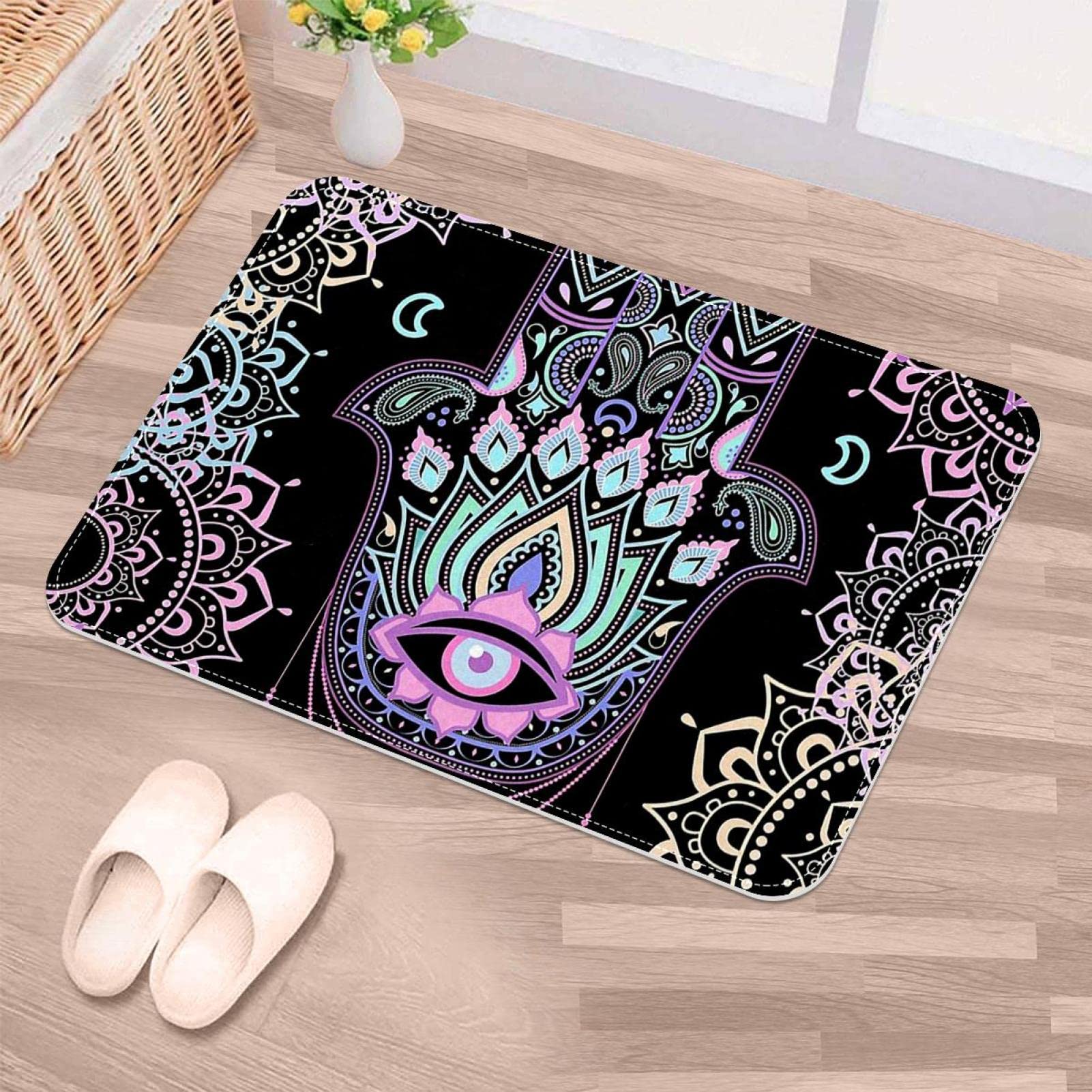 Amazon | エスニック風目手曼荼羅 エリアラグ、玄関マット、20x31