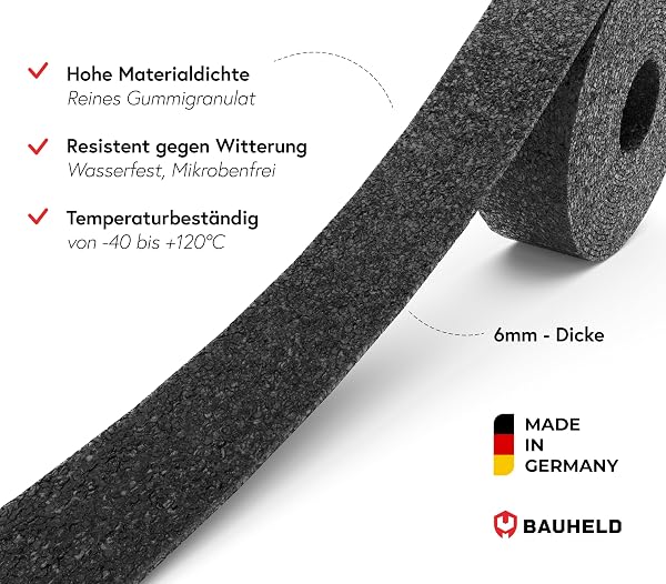 BAUHELD® Terrassenpads auf Rolle 10m x 50mm x 6mm [Made in Germany] Stabile Bautenschutz-Matte aus Gummi-Granulat - Als Unterleg-Platten für Terrassen-Fliesen, WPC Terrassen-Dielen, Stelzlager, Balkon - 3