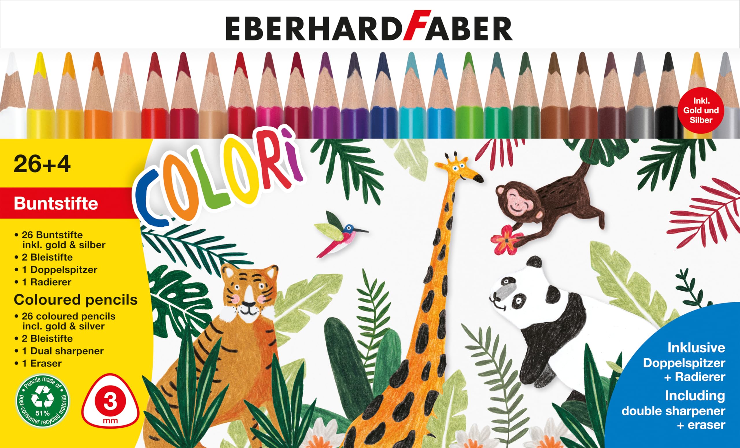 Eberhard Faber Colori 514829 Colouring Pencils Set 26+4 Including Sharpener and Eraser, Painting Set from 3 Years