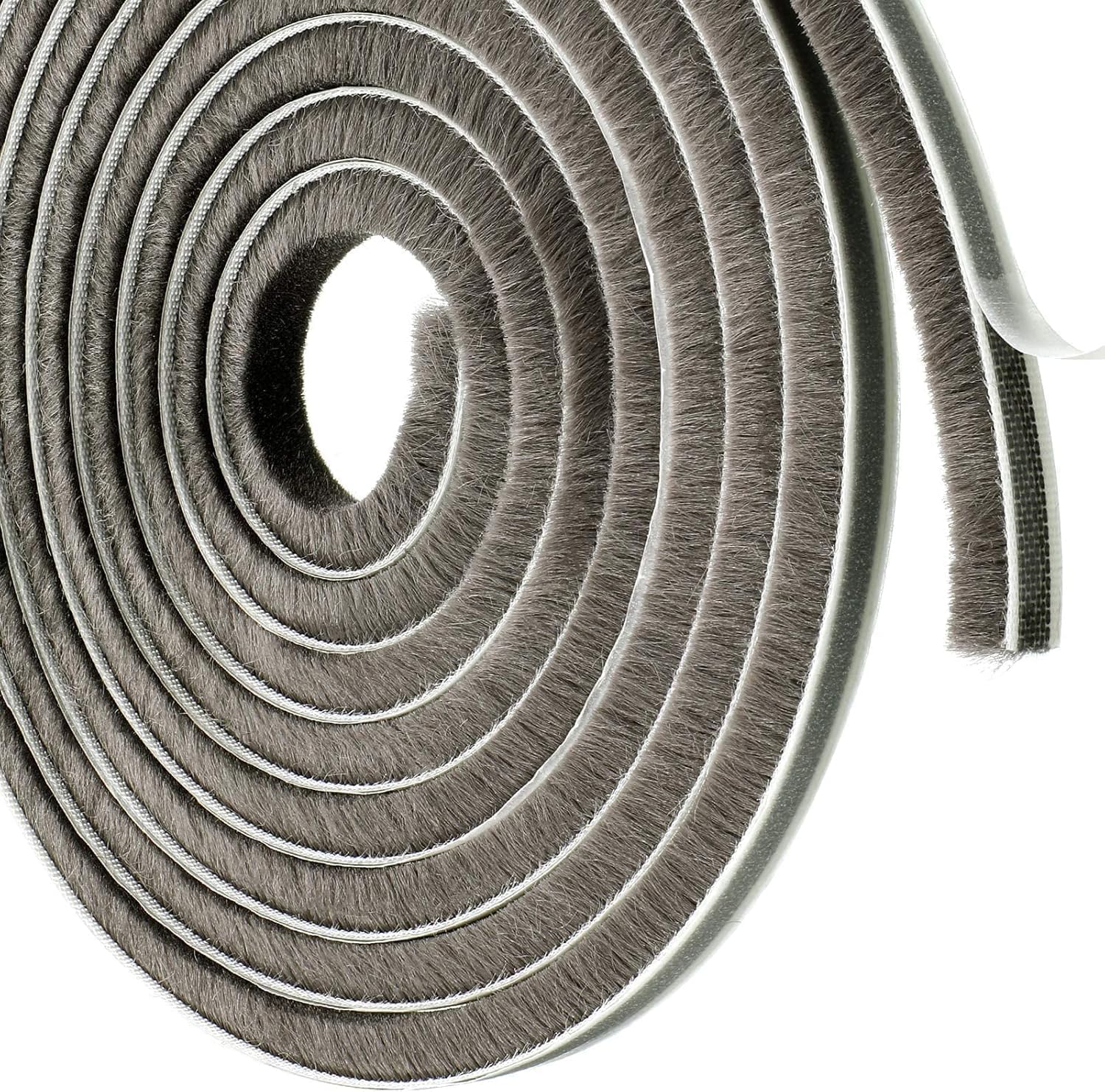 Draft Excluder for Doors, Draught Excluder for Windows, 9 mm(W) x 5mm(T) x 10 Meters(L) Self-Adhesive Brush Seal Strip Air Stopper for Door, Window, Grey
