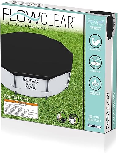 Miniatura 3 de Bestway Flowclear PVC Round 10 Foot Pool Cover for Above Ground Frame Pools with Drain Holes and Secure Tie-Down Ropes, Black (Cover Only)