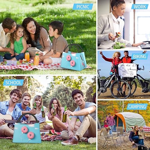 Miniatura 7 de Bolsa de almuerzo con asa reforzada, bolsa de asas aislada, globo dona, caja de almuerzo impresa para el trabajo, picnic, talla única