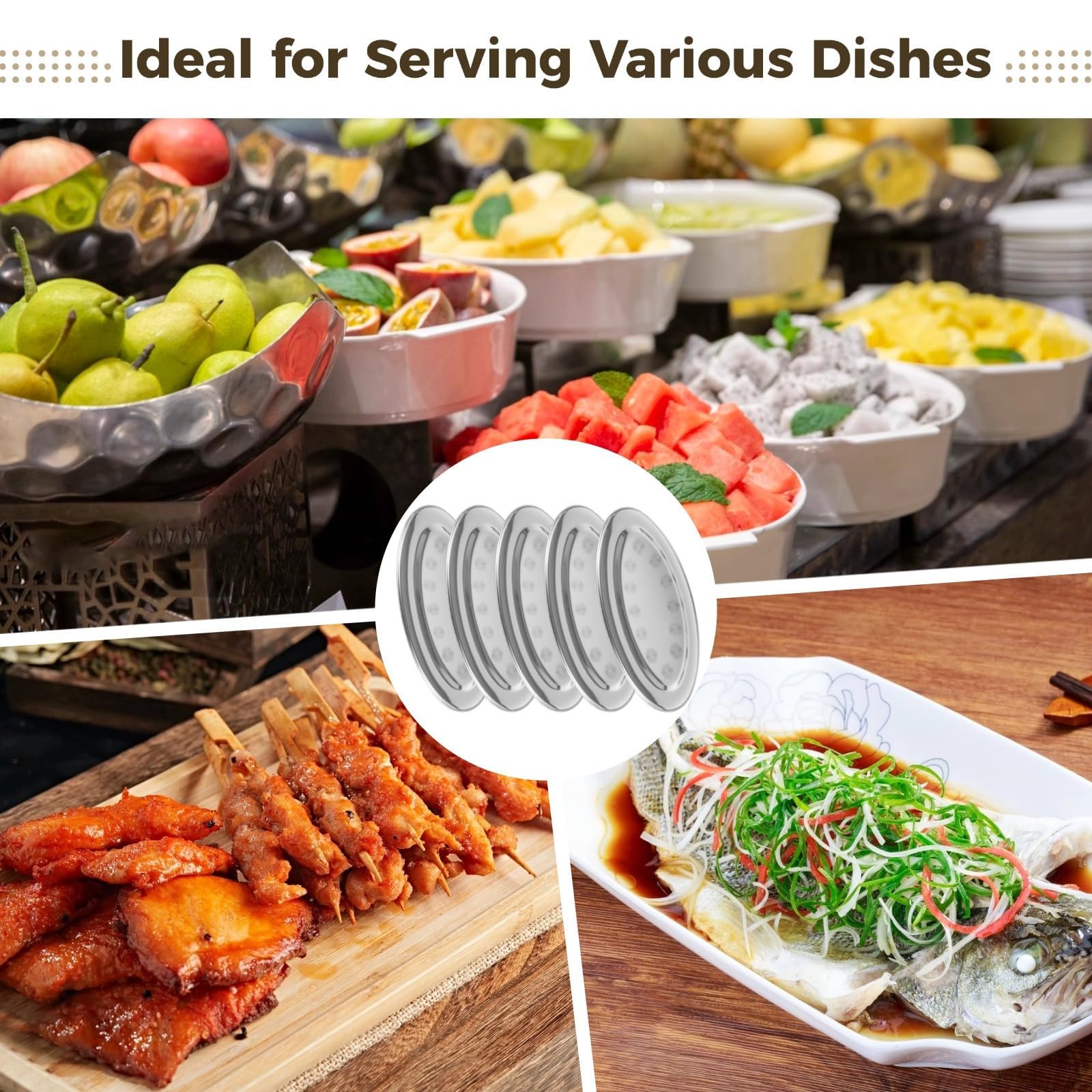 Juego de 6 platos ovalados de acero inoxidable, bandejas de metal irrompibles antioxidantes para servir platos largos de cocina Fish Ele, platos grandes de 13.2 pulgadas, platos de vapor de pescado
