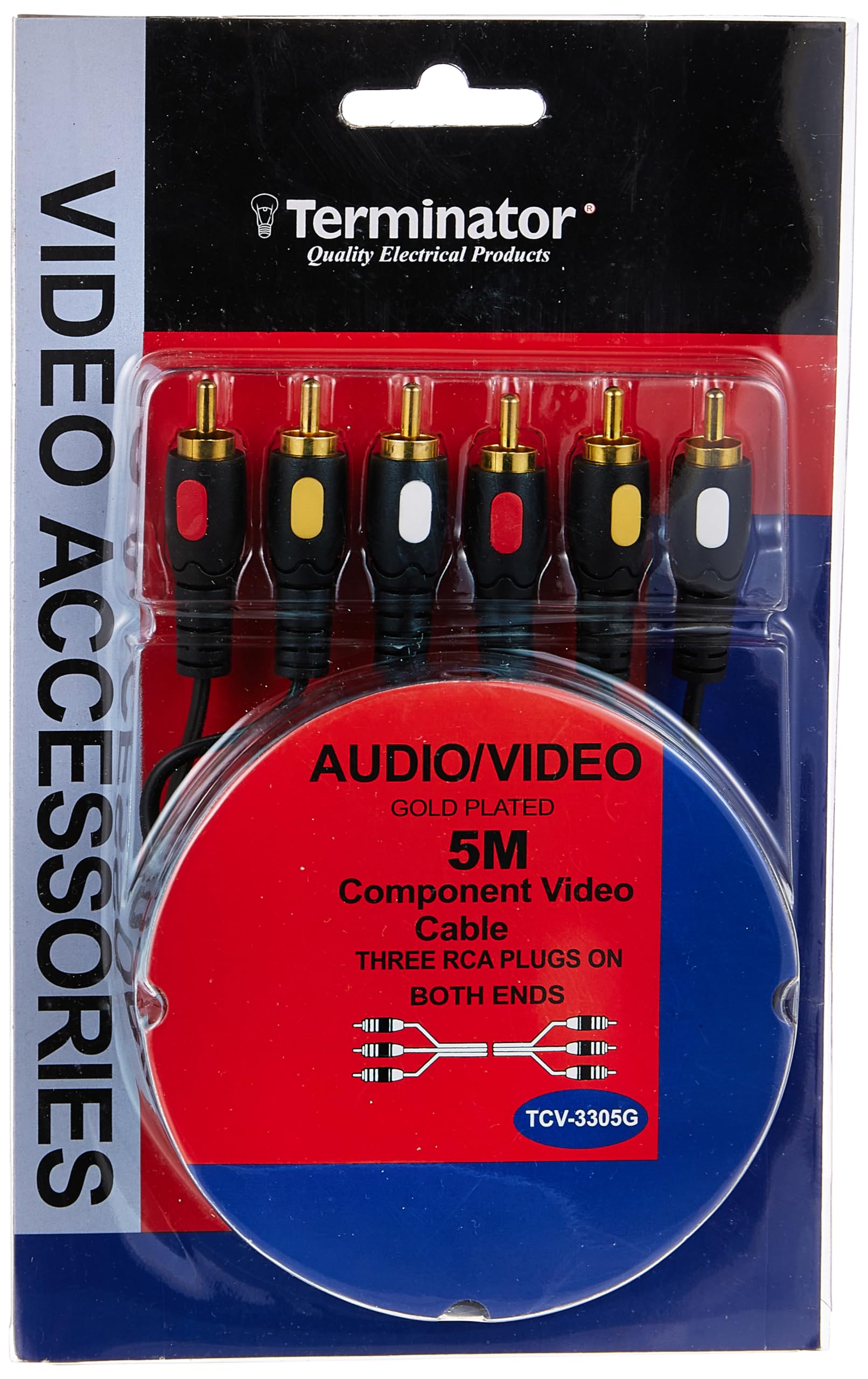 Terminator Gold Plated Component Video Cable Rca Plugs For Tv, Dvd, Vcr 5 Meter Tcv-3305G, Auxiliary