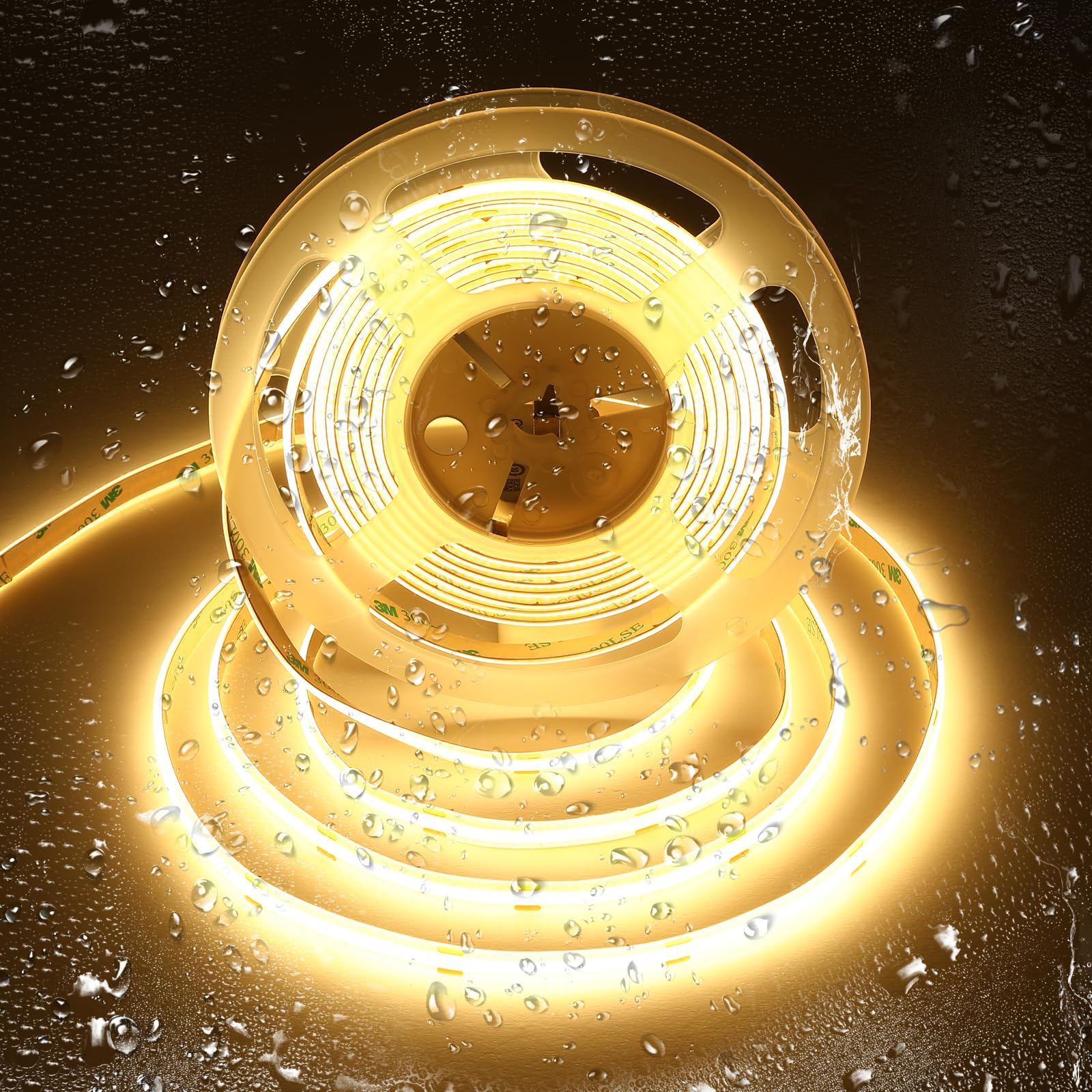 SIRYYUI COB Waterproof LED Strip Light IP65 5M,2700K Warm White,480LEDs/M High Density 24V Dotless Tape Light,CRI90+,Self-Adhesive Strip Lights Perfectly Bathroom,Kitchens Decor (No Power Supply) — image 1