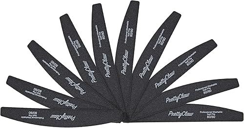 Miniatura 4 de PrettyClaw 50 limas de uñas profesionales de grano 8080, lima de uñas acrílicas de media luna, centro de plástico, tablero de esmeril de doble cara