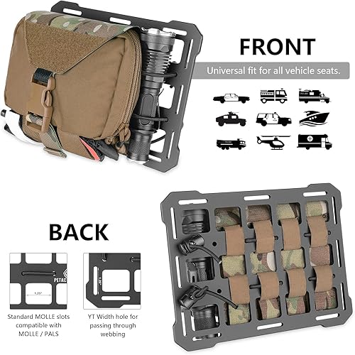 Miniatura 10 de PETAC GEAR Panel rígido Molle para vehículos, organizador de reposacabezas de automóvil, paneles de montaje de camión para engranajes tácticos