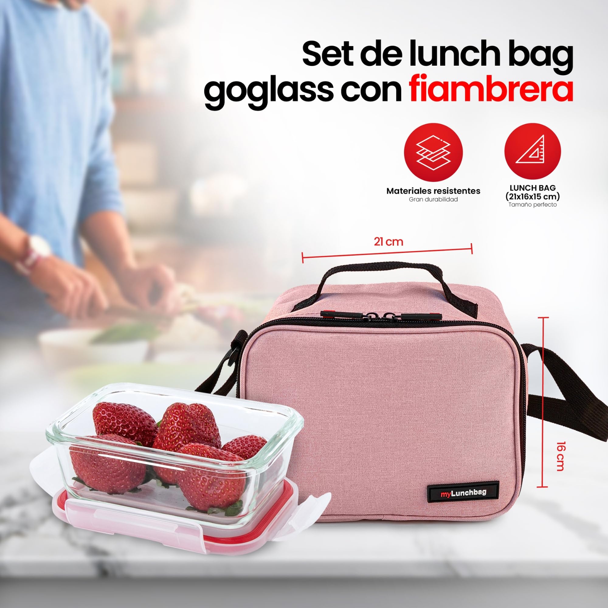 Iris Barcelona Borsa Termica Pranzo 8L Con Contenitore In Vetro, Mantiene Freddo 8 Ore, Tracolla Regolabile, Impermeabile - 2