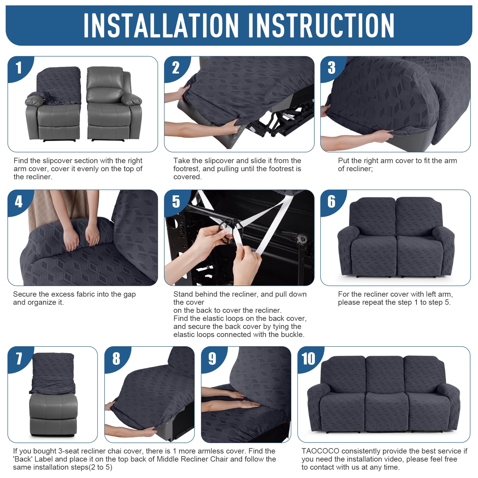Fundas para sofá reclinable, funda elástica para sofá reclinable de 3 plazas, funda protectora de muebles de 3 asientos, fundas de sofá con parte inferior elástica para niños y mascotas (gris 7