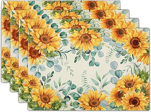 Miniatura 39 de Juego de 4 manteles individuales de primavera, diseño de pájaros azules, flores, flores, estación, primavera, floral, lavable, rústico, decoración