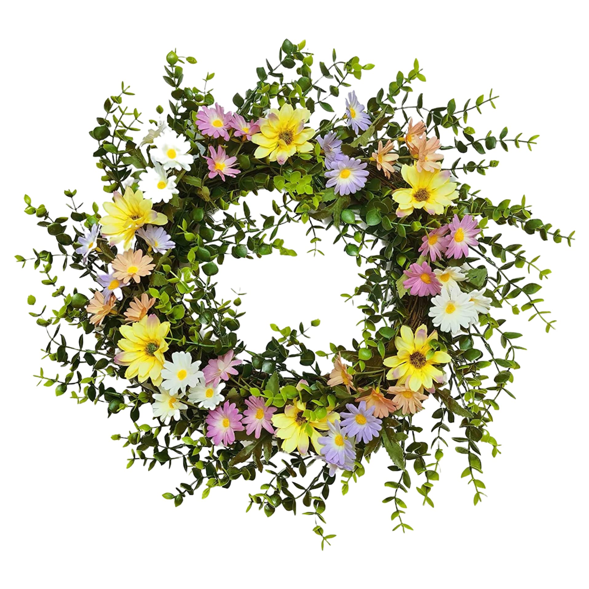 Couronne de fleurs artificielles haut de gamme et marguerites durables pour décoration murale