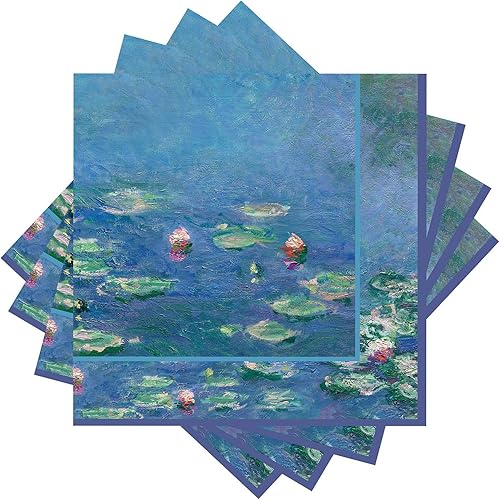 RainCaper Paquete de 20 servilletas de bebidas Monet "Water Lilies" | Servilletas de cóctel plegadas de 5 x 5 pulgadas, servilletas desechables de