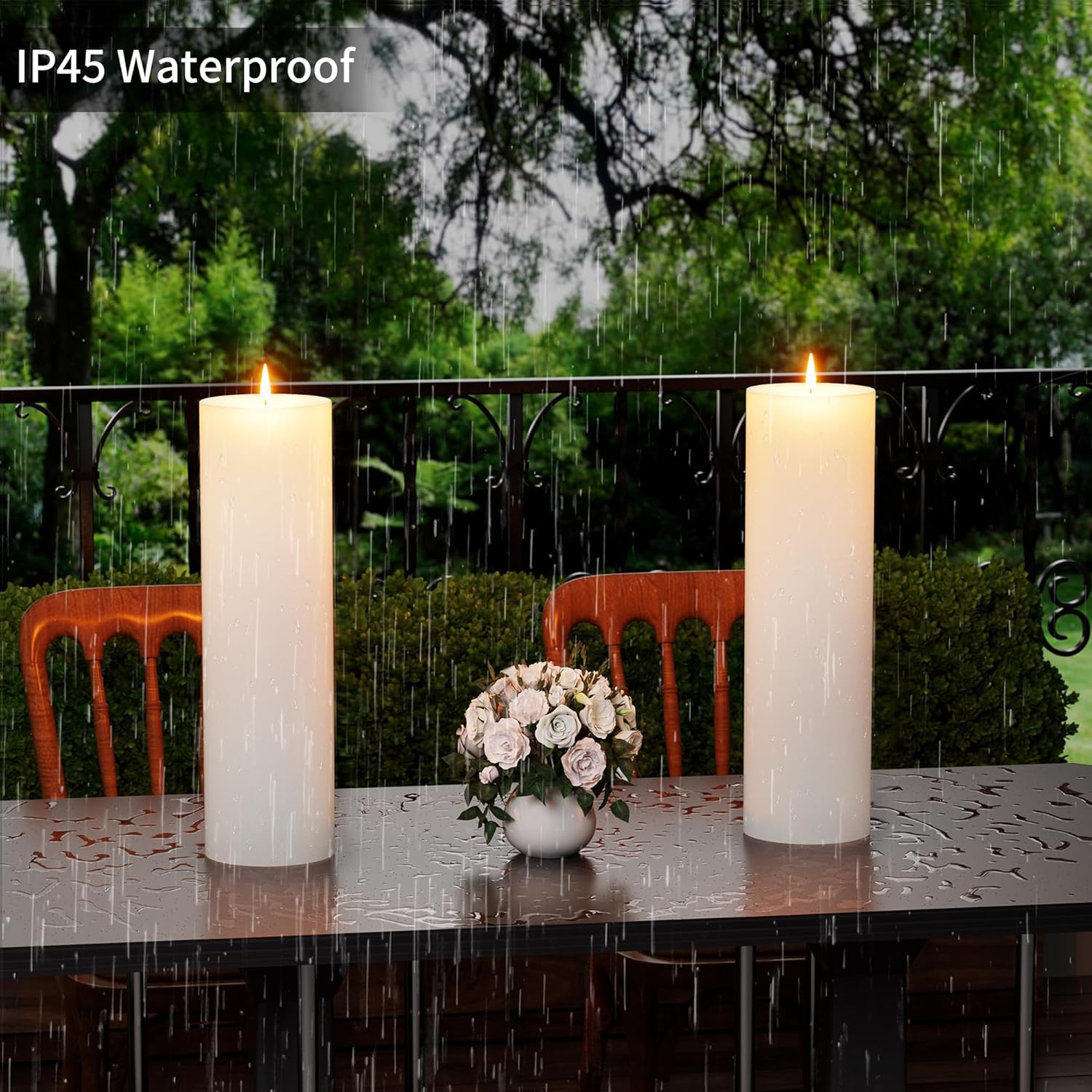 BUTHY 14" x 4" Large Outdoor Candles with Timer Waterproof Flickering LED Flameless Candles Battery Operated with Remote Fake Pillar Candles Realistic for Patio Porch Lanterns, White 2 Pack