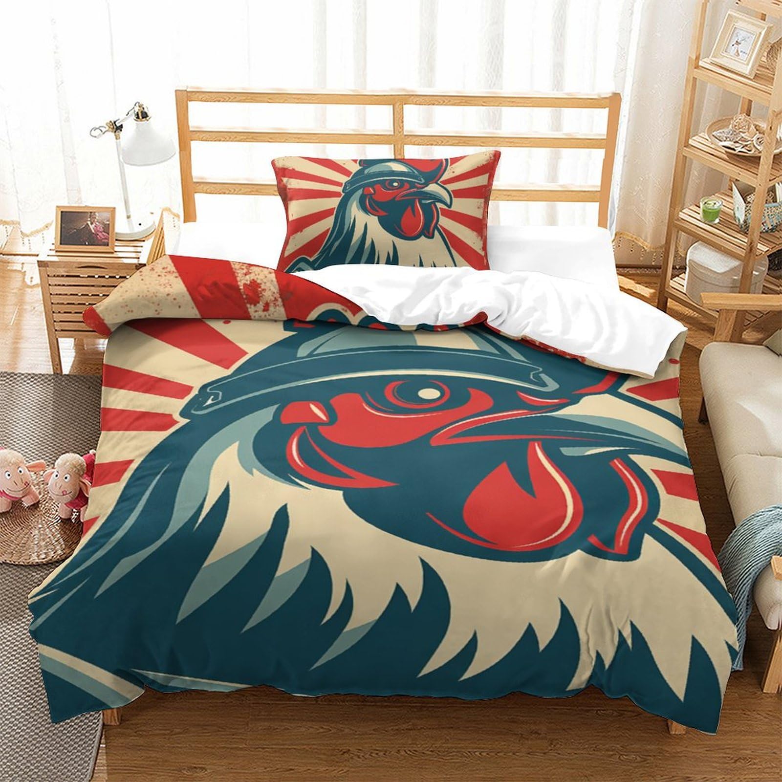 Parure de couette Le Coq 3D 135x200cm : lit enfant microfibre avec fermeture éclair