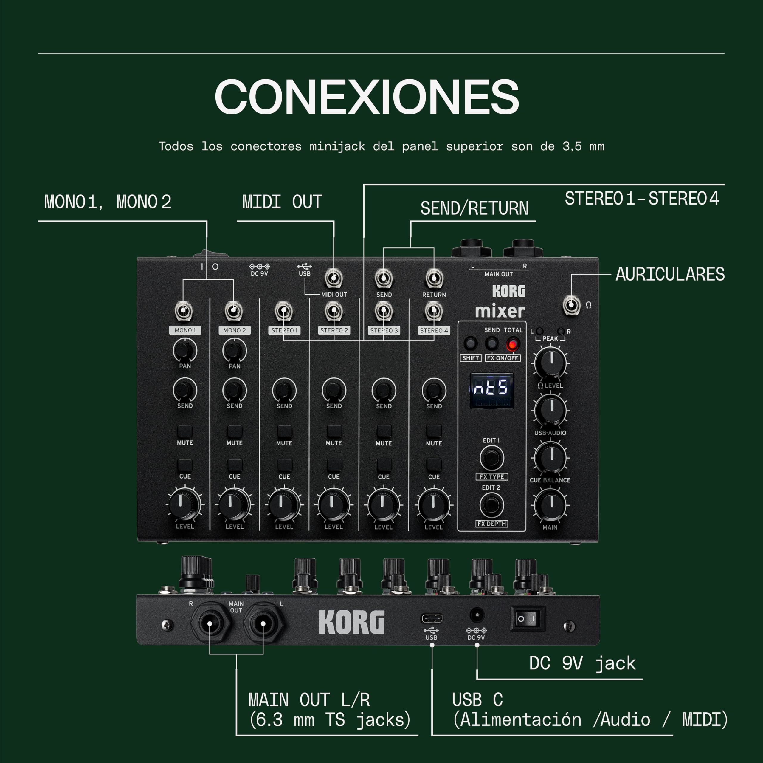 Korg Nu:Tekt NTS-4 Mixer - Kit de Mezclador de Audio de 6 Canales e Interfaz de Audio con Efectos