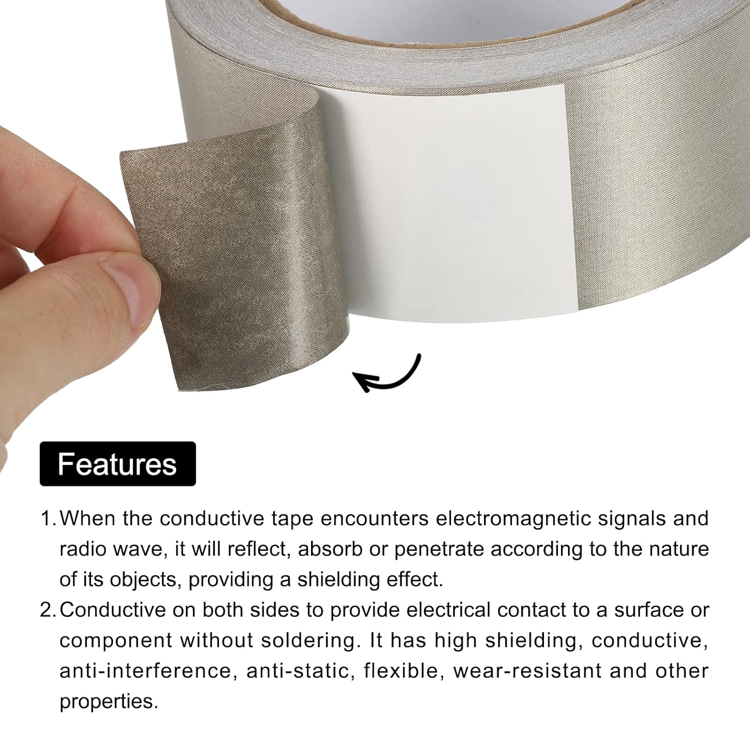 MECCANIXITY Faraday Cloth Tape 1.77" W x 65.62 Feet Conductive Cloth Fabric Adhesive Tape Roll for Laptop Cable EMI Shielding