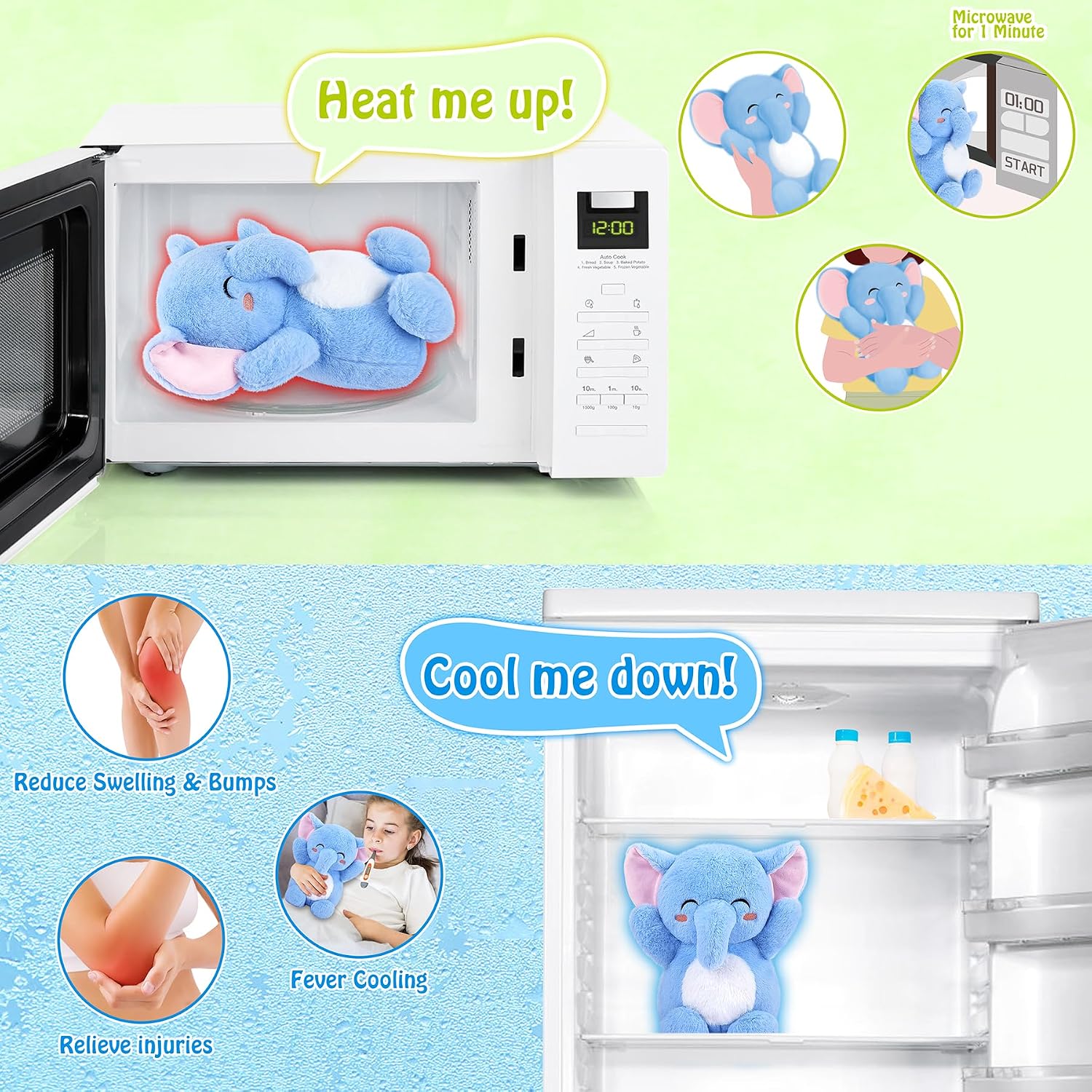 Elephant Microwavable Heating Pad-1.2lb Heating Pads for Cramps &Period Pain Relief for Women & Kids,Soft Pillow Plush Toy,Heatable Stuffed Animals, Bedtime Gift for Women Kids Stuffed Animals