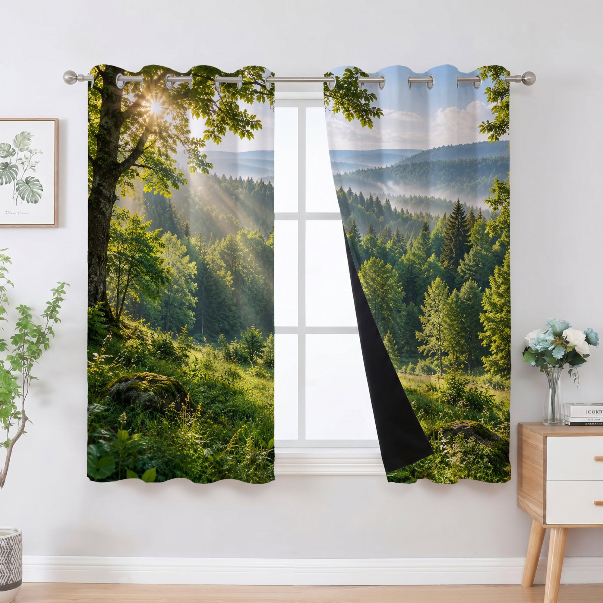 Zasłony zaciemniające z nadrukiem, naturalna dżungla, szer. 117 cm x dł