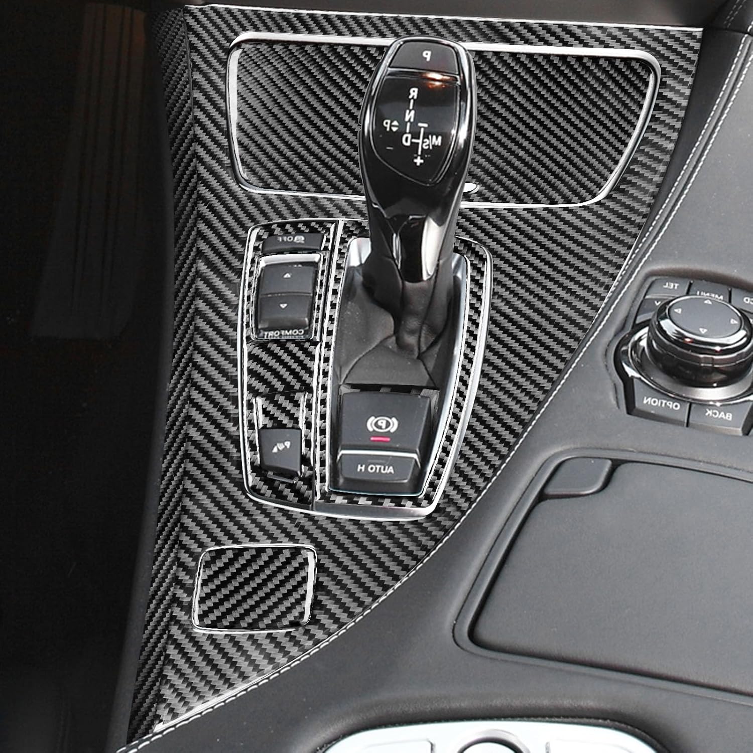 Car Carbon Fiber Accessories Shifter Panel Kit Type-A 10pcs Protective Cover Anti-Scratch Sticker Compatible with BMW 6 Series F12 F13 F06 2011 2012 2013 2014 2015 2016 2017 2018