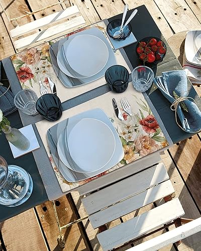 Miniatura 4 de Retro Flowers Table Placemats for Dining Table Set of 6,Cotton Linen Cloth Kitchen Place Mats with Pocket,Washable Square/Rectangle/Round/Oblong