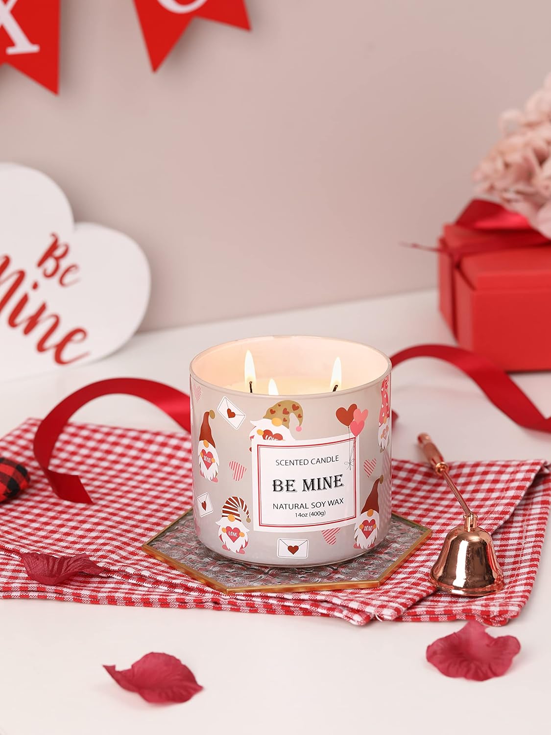 Valentine’s Day Gnomes Candle,Strawberry Scented Candle, Large 3 Wicks, Be Mine Candle Gifts for Wedding Day Engagement Anniversary Candle,Gifts for Girlfriend Wife Couples,14 oz - Image 5