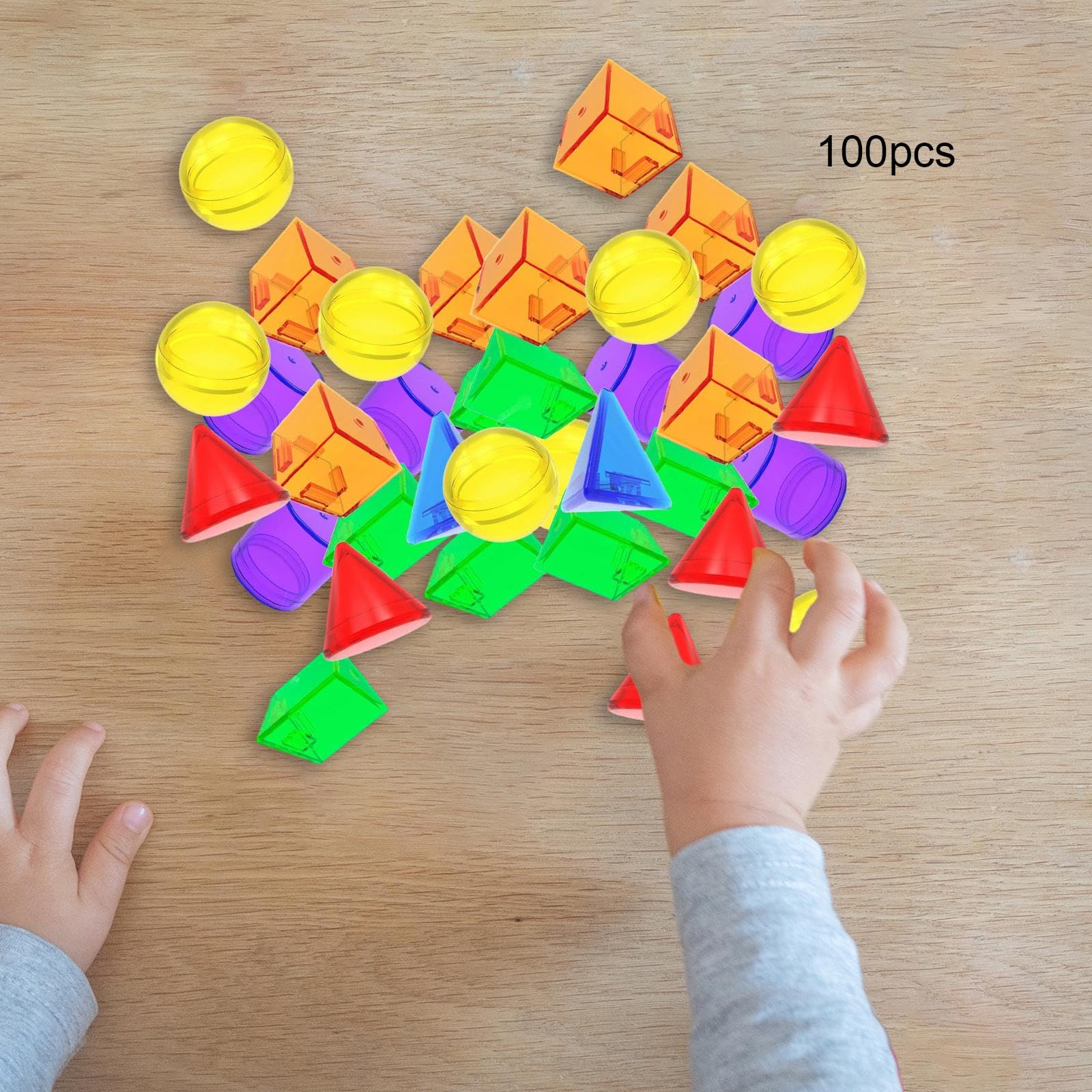 Qianly 100 Bloques Geométricos Translúcidos con Patrones para Niños. Material Didáctico Colorido para Profesores.