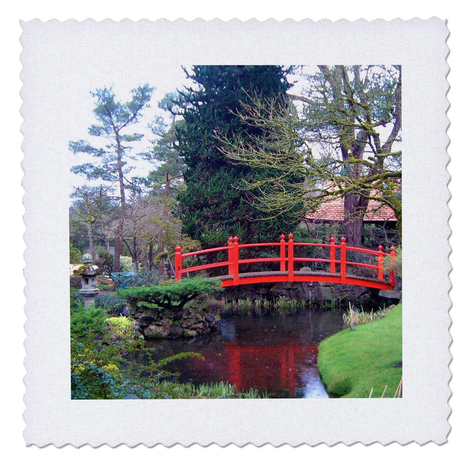 16x16 inch Quilt Square - A Stunning red Bridge in The Garden of Japan in Ireland Japanese Garden Ireland