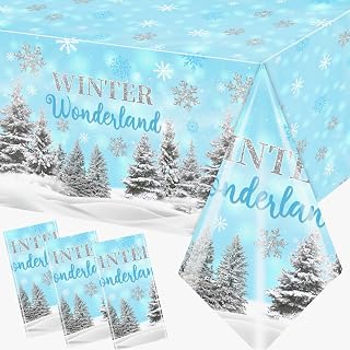 Winter Wonderland Tablecloth,3pcs Plastic Blue Winter Wonderland Decorations Waterproof Snowflake Winter Party Tablecloth for Christmas boy Winter Wonderland Birthday Decorations
