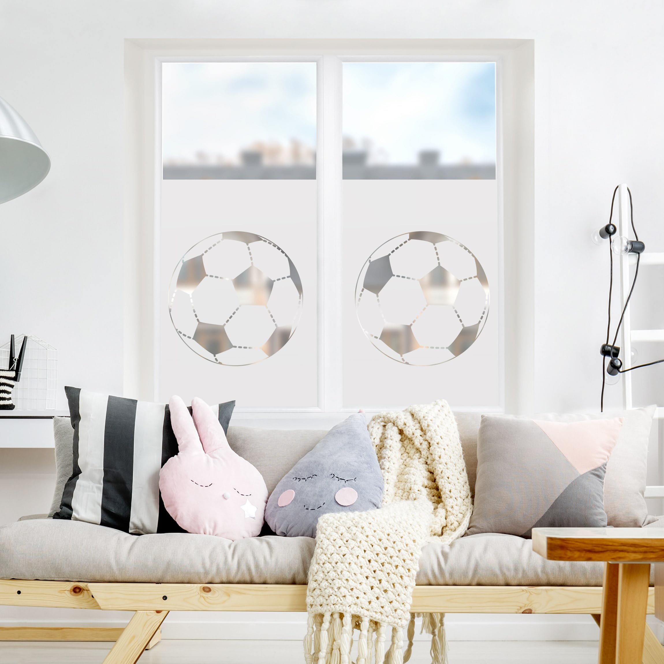 Fensterfolie statisch haftend Sport Sichtschutz Milchglas - Made in Germany - Fußball Modern Blickdicht Scheibe Innen Kinderzimmer Glas 1671 (60x60cm)