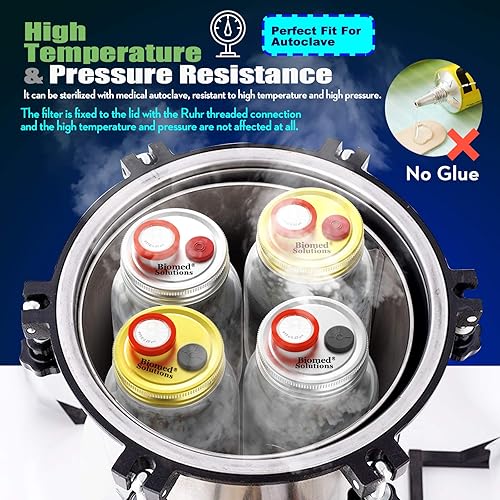 Miniatura 8 de 6 tapas de cultivo líquido de boca regular, tapa de frasco de cultivo de grano con filtro de jeringa de PTFE de 0.22um y puertos de inyección