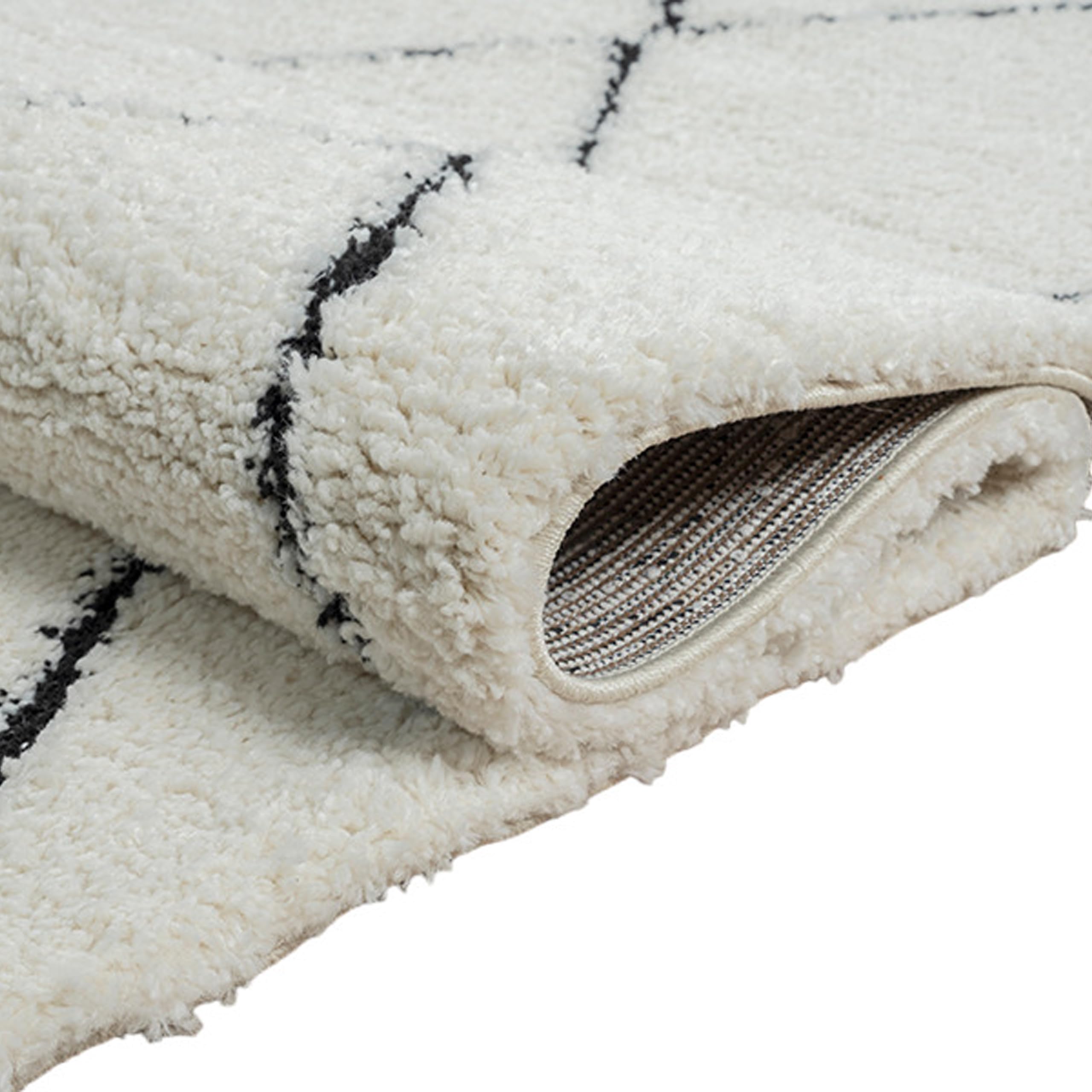 Teppich-Traum Tappeto da salotto a pelo alto bianco nero con motivo a diamante Nordic, 80 x 150 cm