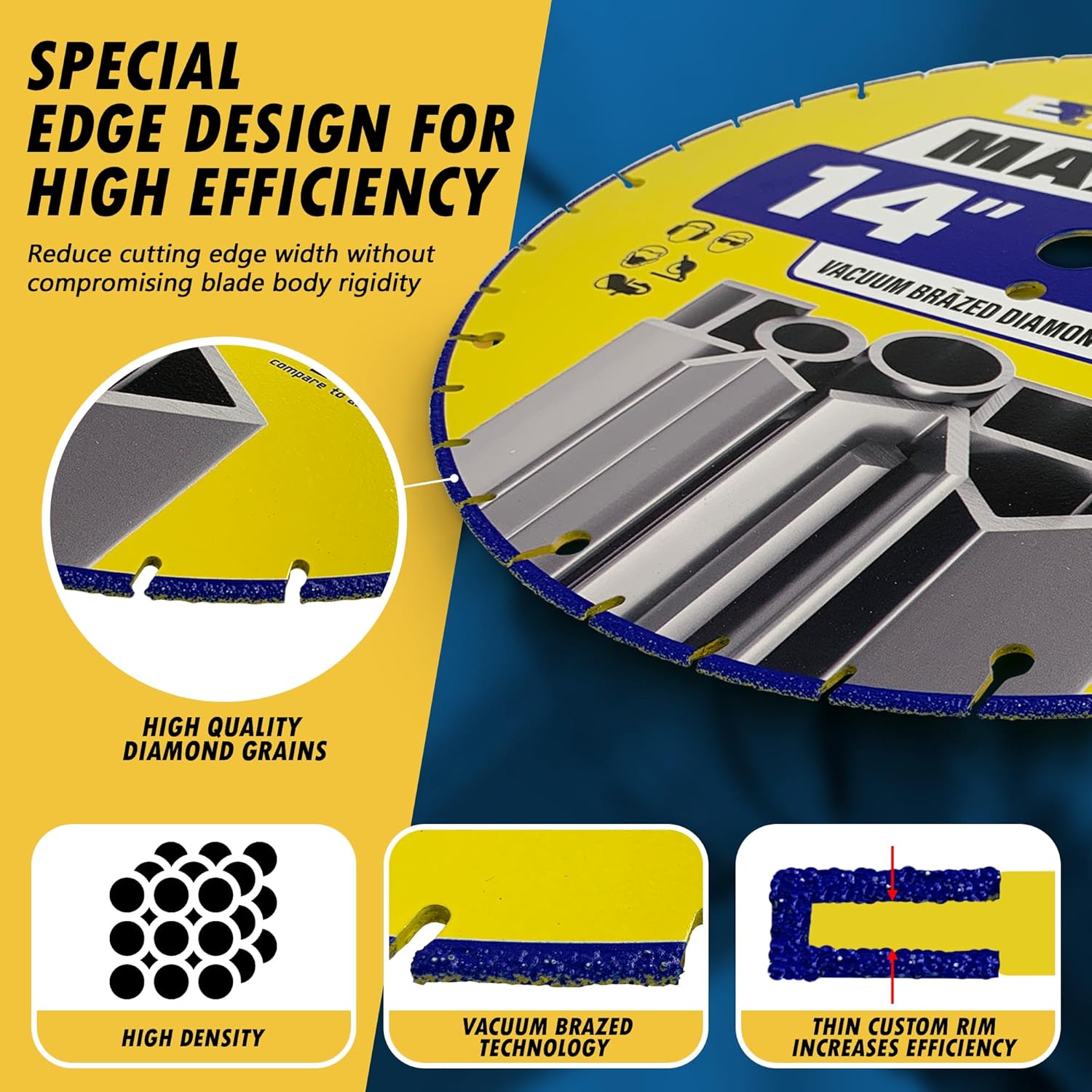 14" Diamond Cut Off Wheel for Handheld Saws, Metal Cutting Blade for Rebar, Steel, Iron, Copper, 1" Arbor, 1 PC