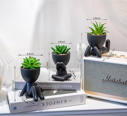 Miniatura 10 de VENY TAYA 3 piezas de plantas artificiales en forma de humana, decoración de oficina para mujeres y hombres, pequeñas plantas falsas para dormitorio