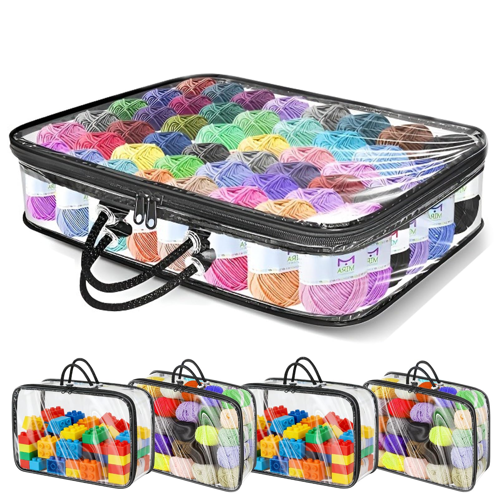 Tatqilo 5PCS Clear Yarn Storage Bags, Portable Yarn Knitting Bag with Zippers & Handle, Waterproof Wool Storage Organiser for Toys, Yarns, Clothes, Clothes, Crochet Bag for Saving Space, 40x30x10CM