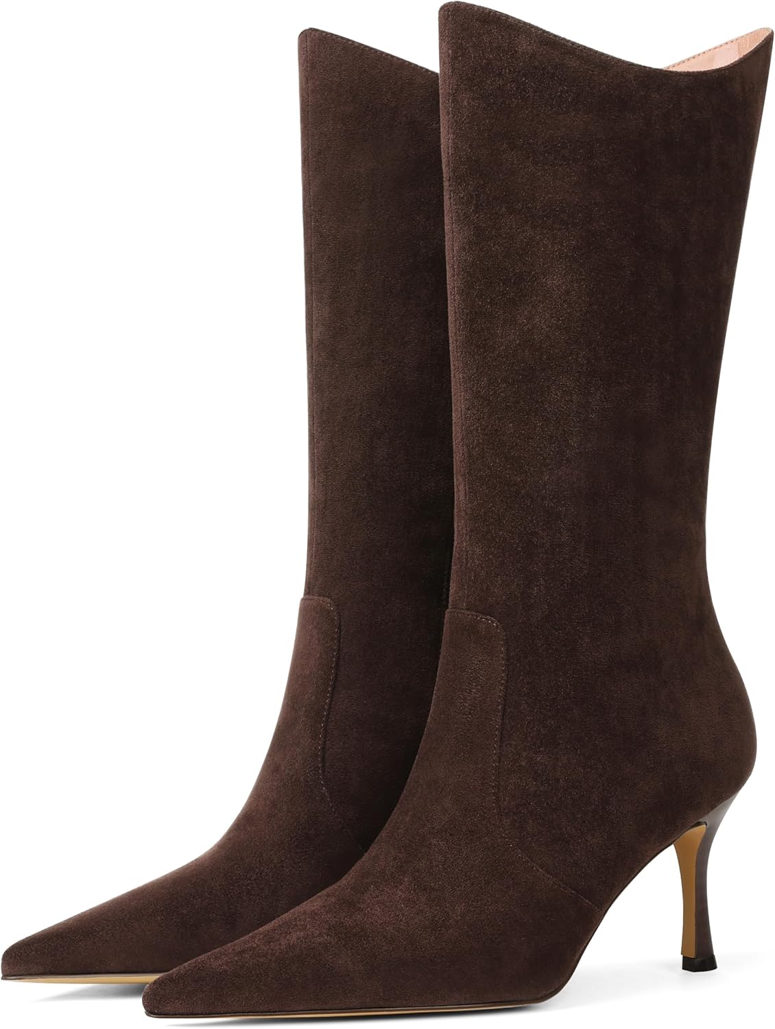 Goiphrri Mid Calf Boots for Women Dressy Sexy Pointed Toe Stiletto Boot Heels Side Zipper Wide Calf Boots Fashion Trendy Fall Boot for Women - Image 4