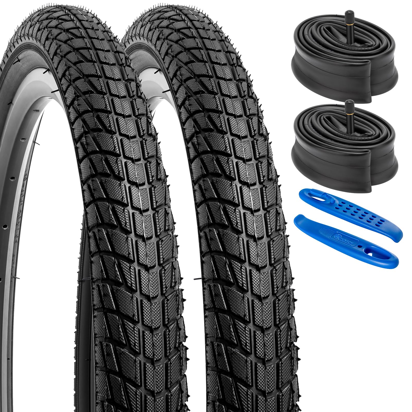Lot 2 Pneus 20x1.75 Pliable + 2 Chambres à Air AV32mm - Compatible Vélo 20 Pouces
