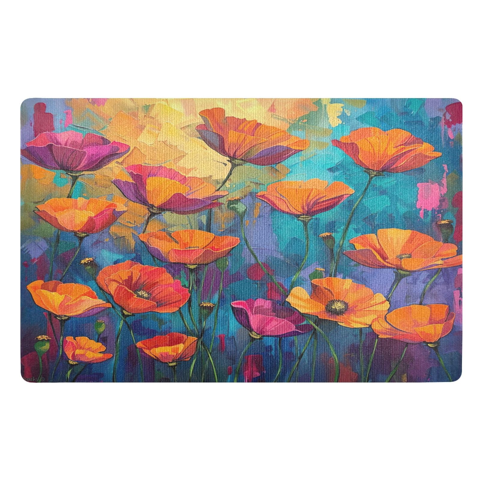 ODAWA Vibrant California Poppies Thin Door Mats for Inside Entry Outdoor Doormats Front Door Rug Outdoor 32x20 Inch