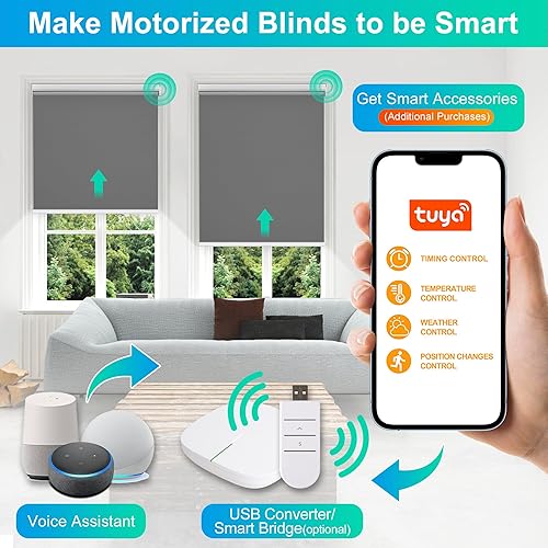 Miniatura 5 de Allesin Persianas enrollables motorizadas con control remoto para ventanas, persiana enrollable inteligente, eléctrica a pilas (gris oscuro, 39
