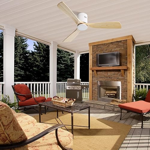 Miniatura 8 de CACI Mall Ventilador de techo de madera maciza de 52 pulgadas sin luz, montaje empotrado, 3 cuchillas, perfil bajo, moderno, ventiladores de techo