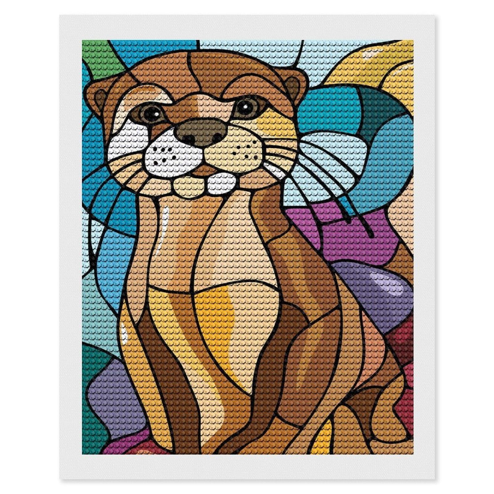 Junmoney Stained Glass Otter Diamond Painting Set 16"x20", for Beginners, Modern Decor, Simple to Start, Gift Idea, Pleasing Wall Art Project