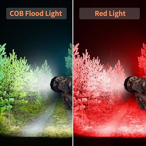 Miniatura 3 de BUYSIGHT Linterna recargable con reflector, 10000000 lúmenes, luces de mano IP67, impermeable, linterna de camping COB con filtro rojo (camuflaje