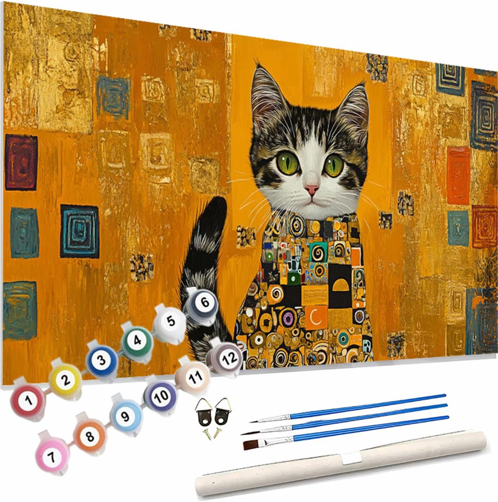 Peinture Numero Adulte Chat Peinture par Numero Enfant Animal Peinture au Numéro,DIY Creatif Adulte Toile Peinture à l'huile Kits Acryliques et Pinceaux pour Débutants et Femme Cadeaux 150x60cm S-521