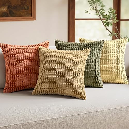 MIULEE Paquete de 4 fundas de almohada decorativas de pana estilo bohemio rural de 18 x 18 pulgadas para sofá, sala de estar, sofá y cama, fundas de