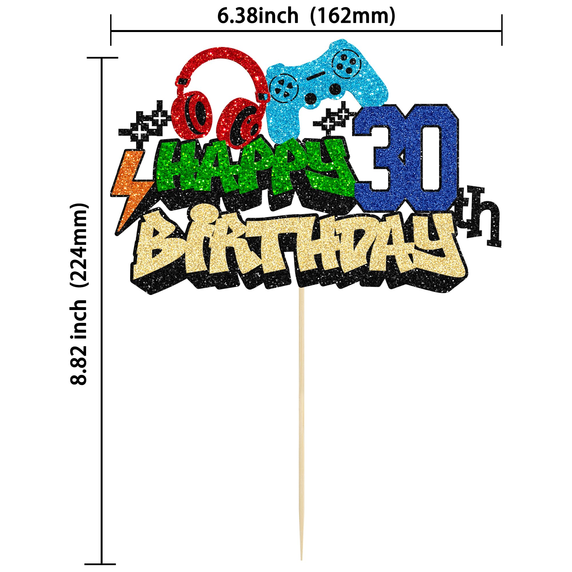 Gyufise 1Pcs Happy 30th Birthday Cake Topper Glitter Video Game Cake Pick Game On Controllers Eighteen Cheers to 18 Years Cake Decoration for Game Theme Happy 30th Birthday Party Supplies 1