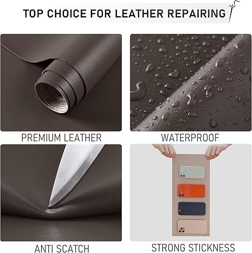 Miniatura 5 de Parche de reparación de cuero para muebles, parches de cuero autoadhesivos de 8.3 x 11 pulgadas para sofá, parche de reparación de cuero para
